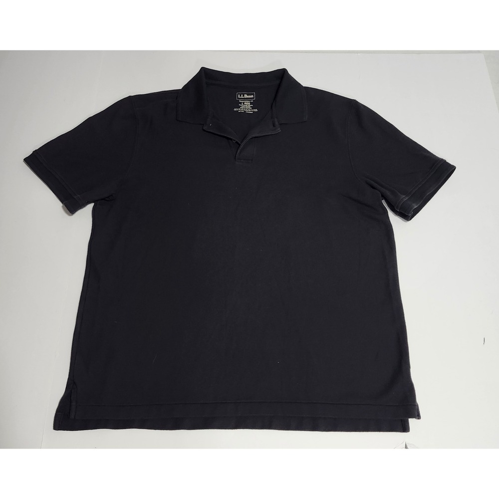 LL Bean Mens Polo Shirt Large Black Cotton Traditional Fit Short Sleeve